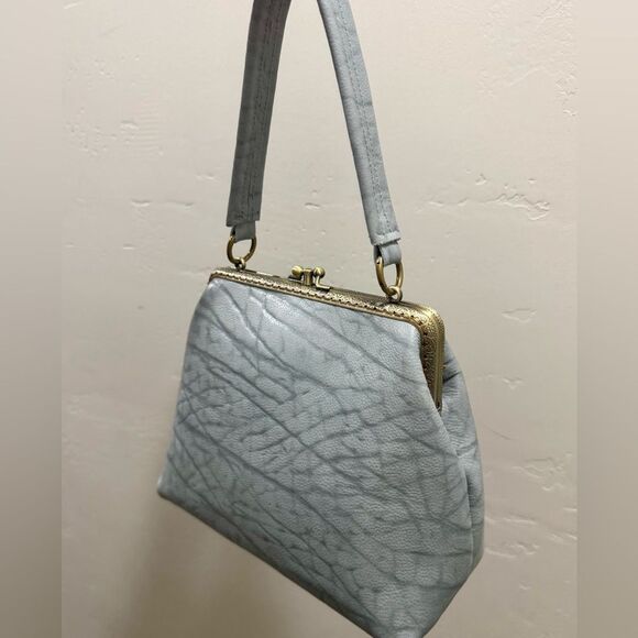 Embossed Cowhide Handsewn Retro Style Double Kiss-lock Shoulder Bag/Crossbody - Picture 7 of 16